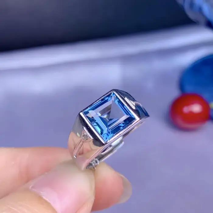 Bague en argent regardé 925 avec topaze bleue océan pour homme, bijoux fins classiques, beau style,