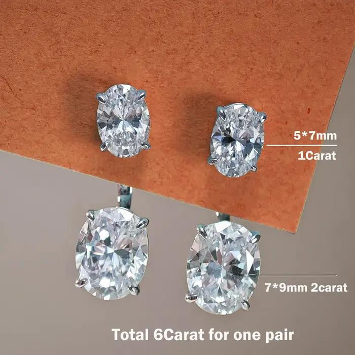 Boucles d'oreilles en diamant Moissanite taille ovale 6cttw