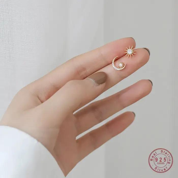 Boucles d'oreilles asymétriques en argent Sterling 925 plaqué or 14K pour femmes