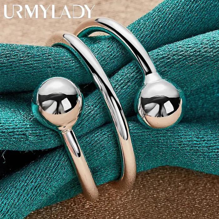 URMYLADY – bague Double tête ronde en argent Sterling 925 pour femmes