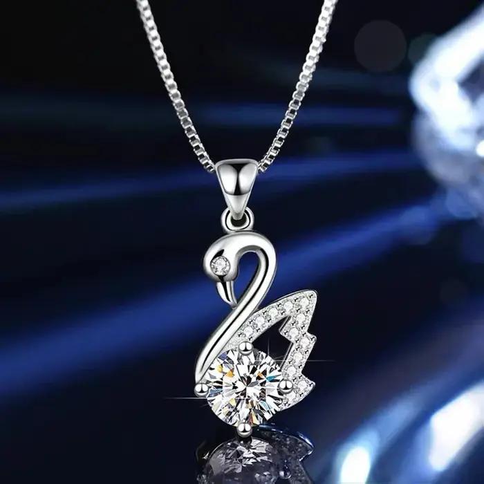 BagueRingen-Collier en argent regardé 925 avec pendentif rond Moissanite