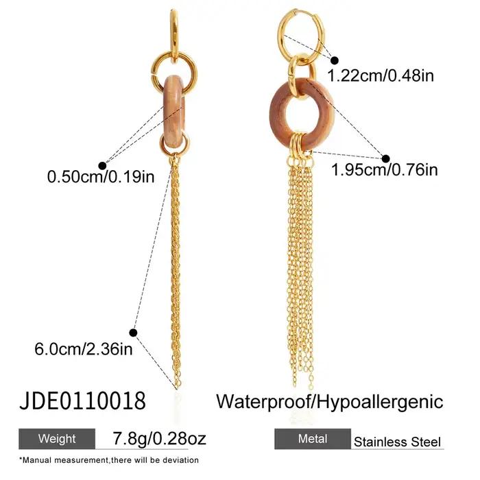 Uworld Boucles d'oreilles vintage à double boucle en bois avec pompon pour femme, en acier inoxydabl