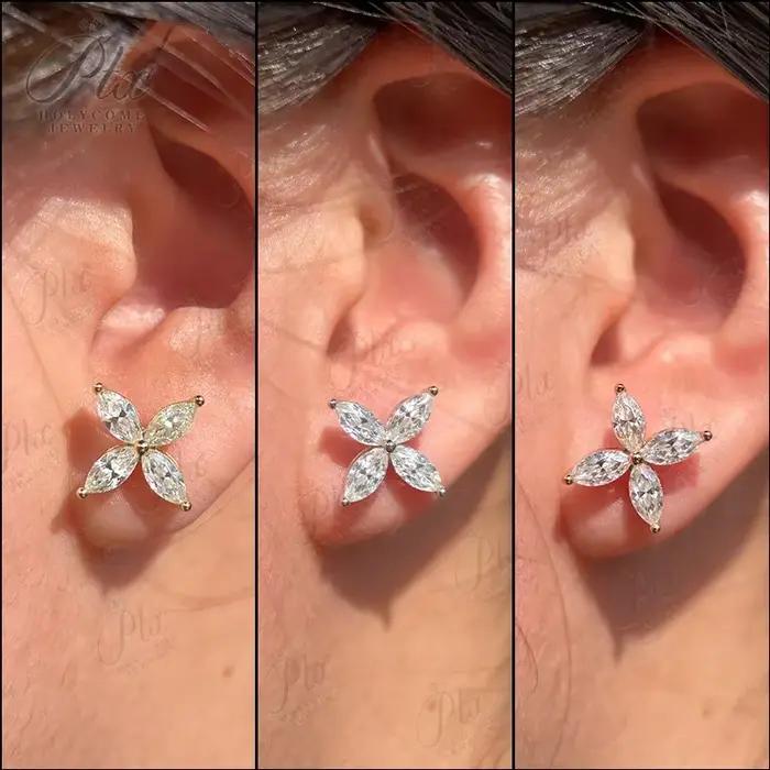 Boucles d'oreilles en Moissanite en forme de Marquise