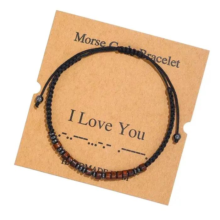 Je t'aime classique Code Morse Bracelets pour femme hommes noir et blanc perles de riz tressé Couple