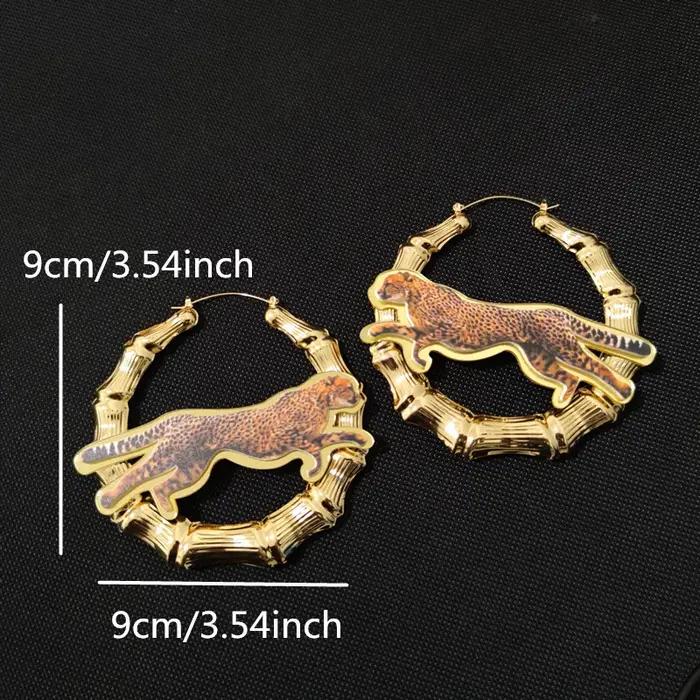 Grandes Boucles d'Oreilles en Bambou Imprimé Léopard pour Femme