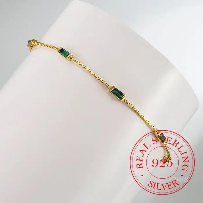 Bracelet chaîne rétro en argent Sterling 925 avec pierre verte pour femmes et hommes, bijou romantique et moderne pour occasions spéciales et cadeaux