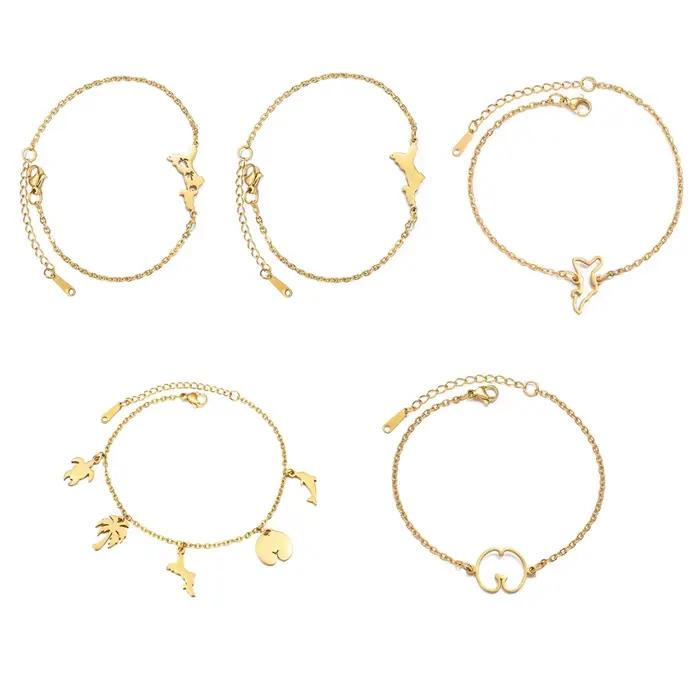 Bracelets Seychelles pour femme, 1 pièce, avec carte de Mahé et coquille de coco, bijoux en acier inoxydable # 591762