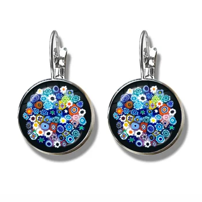 Boucles d'oreilles Murano Millefiori multicolores pour femmes style handmade verre rond occasions spéciales cadeau fantastique