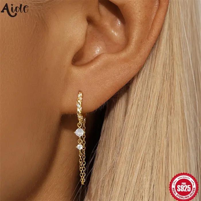 Aide-Boucles d'oreilles rondes en argent regardé 925 pour femme