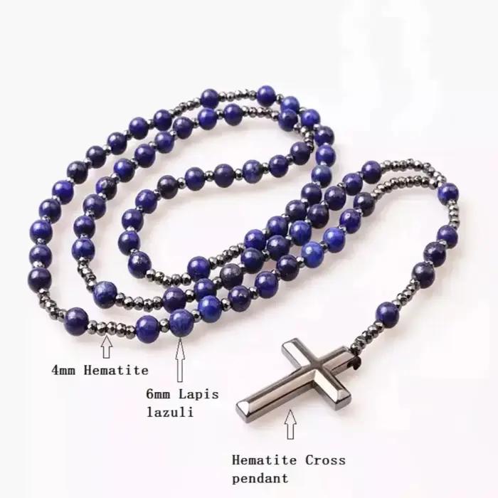 Collier en hématite pour homme, pendentif croix, chapelet, collier crucifix perlé pour lui, cadeau religieux pour père