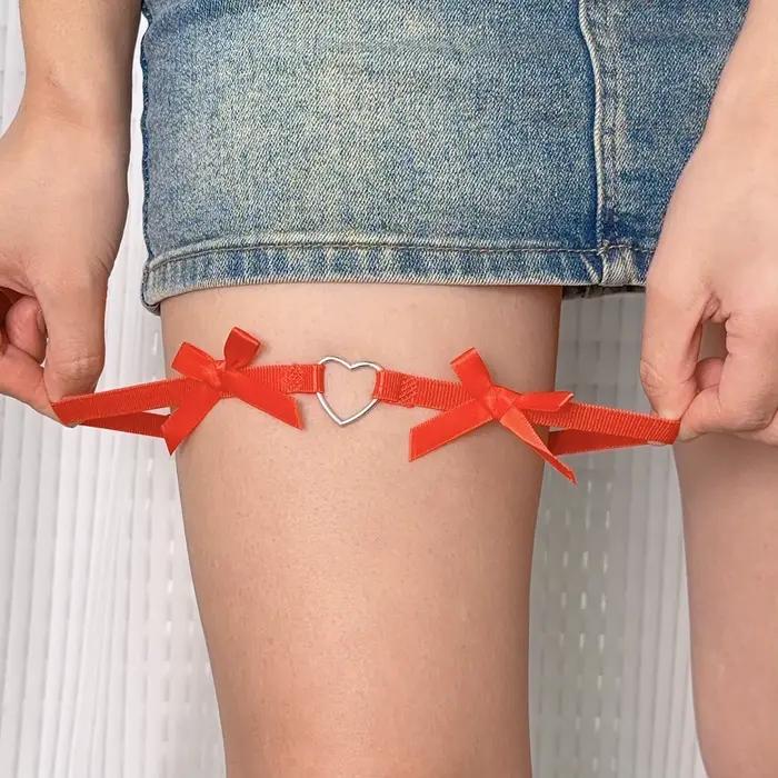 Jarretière de jambe gothique en forme de cœur Lolita, anneau de jambe élastique avec nœud papillon, ras du cou, anneau de cuisse, anneau de jambe de Cosplay, jarretelles en dentelle Sexy pour mariage