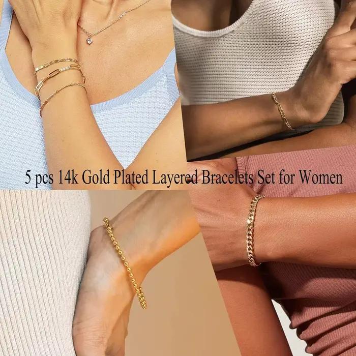 Bracelets à la mode en plaqué or 14 carats pour femmes élégants et empilables pour toutes les occasions spéciales