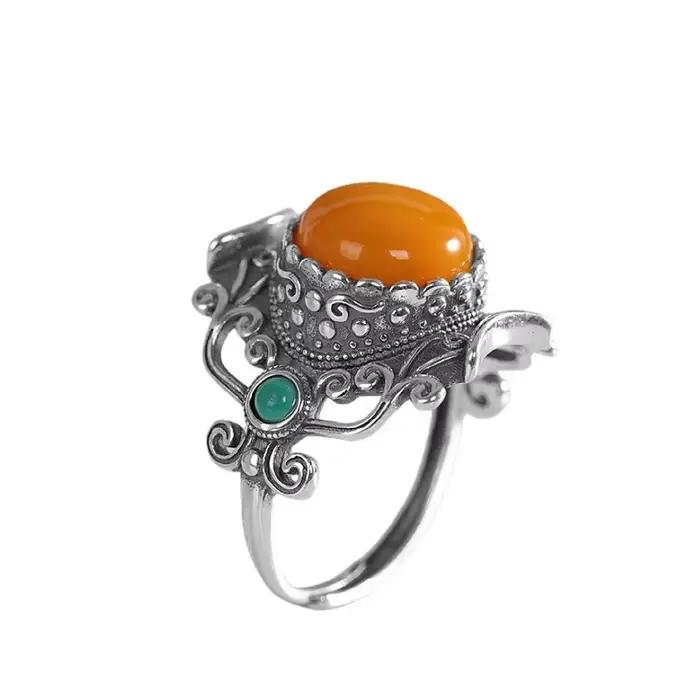 Bague artistique rétro pour femmes, bague en cire d'abeille incrustée d'argent thaïlandais, bague polyvalente de Style ethnique pour hommes, bijoux uniques KOFSAC