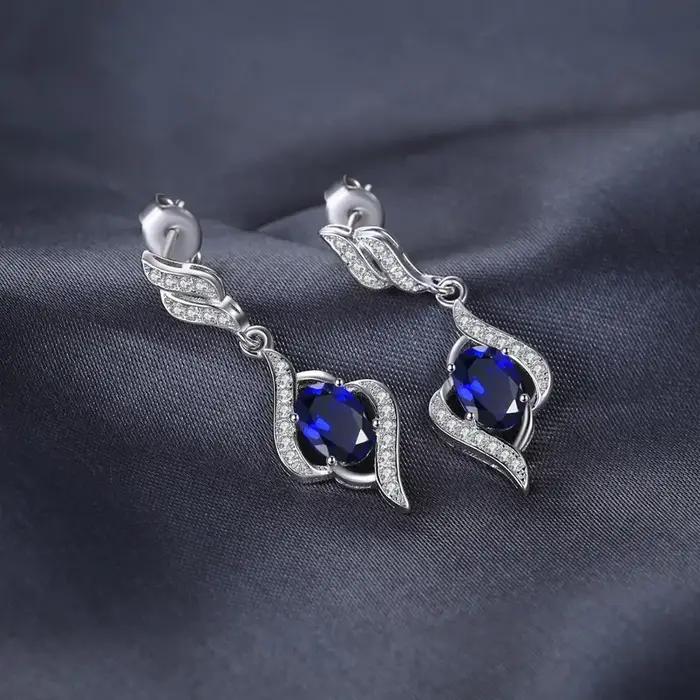 Créé saphir bleu 925 boucles d'oreilles en argent Sterling pour les femmes bijoux fins