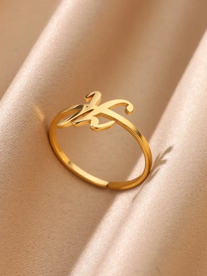 Bague initiale personnalisable en acier inoxydable plaqué or 18 carats pour femme, lettres anglaises, cadeau d'anniversaire, alliance de mariage, bijou bohème chic