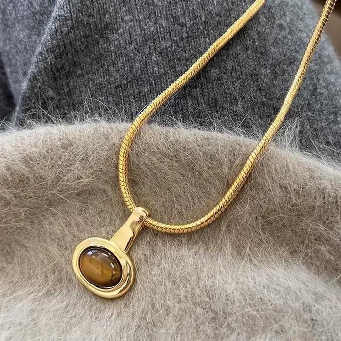 Collier en pierre d'oeil de tigre cuivre plaqué noir pour femmes style Y2K bijou tracker humeur occassions spéciales et quotidiennes
