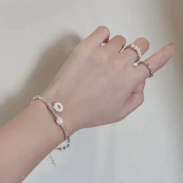 Bracelet en argent sterling 925 avec nœuds et perles pour femme occasion anniversaire cadeau chic et moderne élégant simple tendance