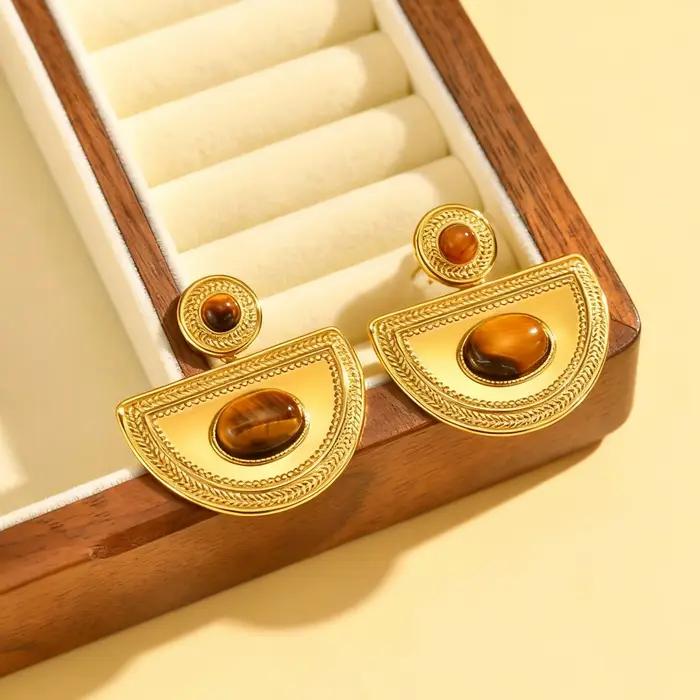 Boucles d'oreilles Vintage en pierre naturelle ornée pour femmes