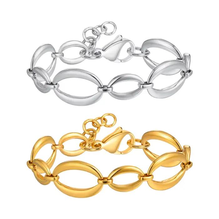 Bracelet elliptique distinctif pour femmes, Bracelets en acier inoxydable à chaîne faits à la main, cadeau de bijoux étanche à la mode