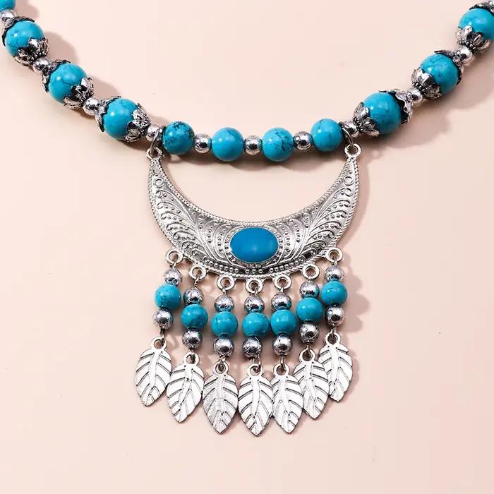 Collier ethnique tibétain en argent avec pampilles pour femmes