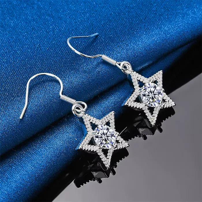 Boucles d'oreilles élégantes en argent sterling 925 avec zircon étoile de luxe pour femmes, cadeau de fête tendance, accessoires de mariage