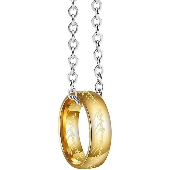 Collier avec pendentif en acier inoxydable plaqué or gravé