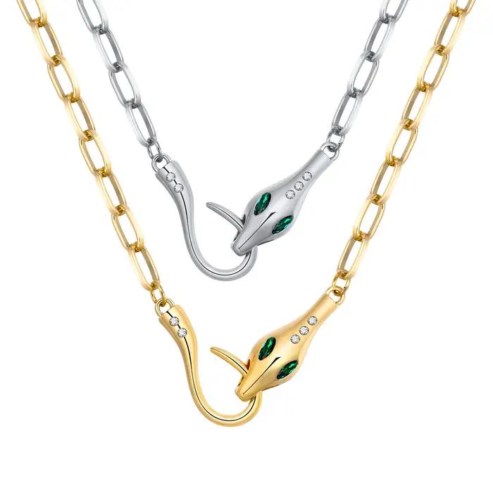 Collier Serpette en acier inoxydable pour femmes avec pendentif zirconium, bijou animal de compagnie élégant pour occasions spéciales