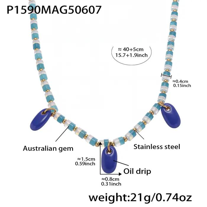Magnifique collier pendentif bleu pour femmes, en acier inoxydable plaqué or, étanche, avec pierres