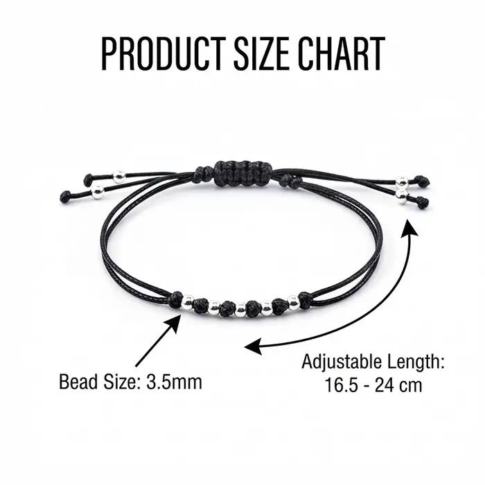 Bracelet en cordon ciré avec perles en argent sterling 925 rétro pour femmes et hommes occasions spéciales anniversaire élégance quotidienne