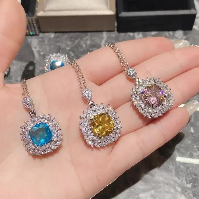 2025 Nouvel ensemble de bijoux de luxe 3 pièces | Diamant jaune et rose : collier + boucles d'oreilles + bague