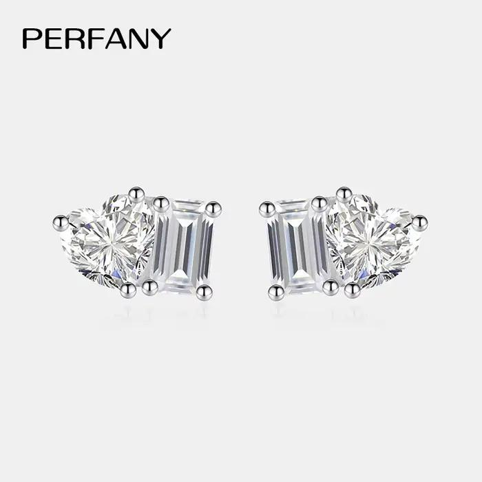 PERFANY – boucles d'oreilles en Moissanite pour femmes, coupe émeraude rayonnante, 2CT, argent pur S