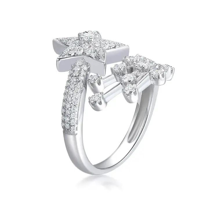 Bague étoile en argent sterling 925 entièrement sertie de moissanite