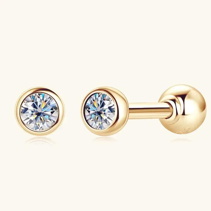 IOGOU 10K boucles d'oreilles en or massif lunette 2.1mm rond Moissanite diamant boucle d'oreille pour femmes hommes classique fiançailles bijoux de mariage