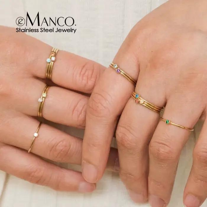 EManco Bague ouverte réglable en acier inoxydable avec pierre de naissance