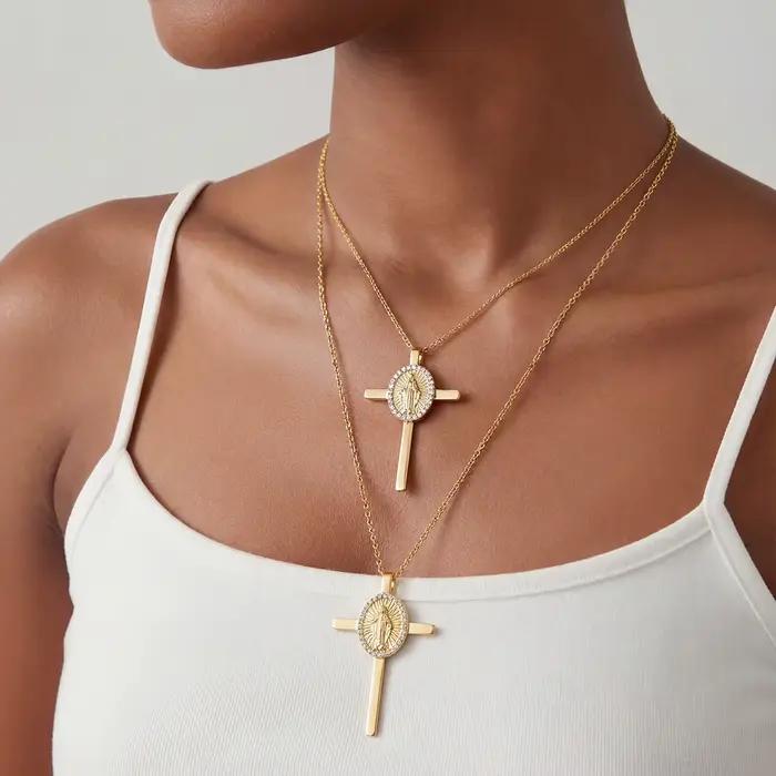 Liora Vintage Religion croix pendentif collier pour femmes hommes couleur or chaîne en acier inoxydable cubique zircone tour de cou bijoux de fête