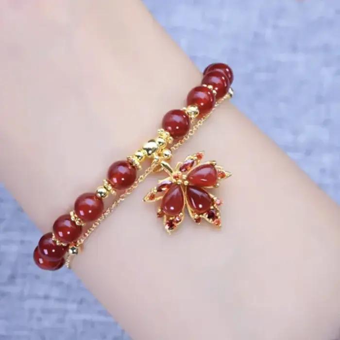 Bracelet rétro en perles de cristal rouge pour femmes