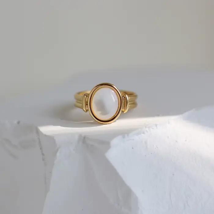 Amaiyllis-Bague naren nacre blanche incurvée pour femme