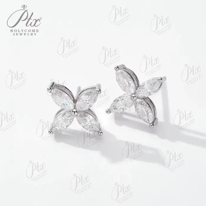 Boucles d'oreilles en Moissanite taille Marquise, ensembles de bijoux couleur D 100% argent Sterling