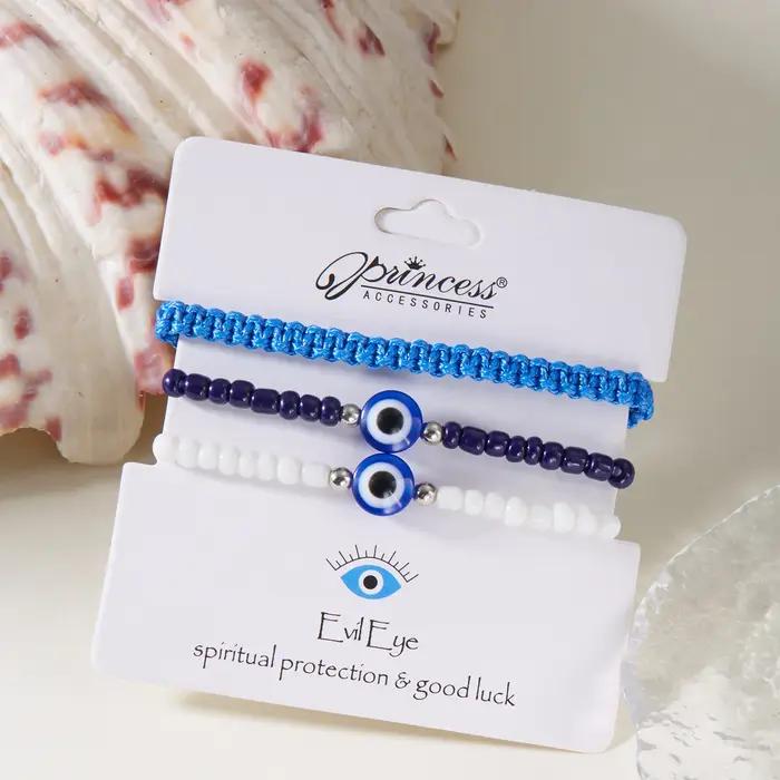 Lucky Evil Eye-Ensemble de bracelets de perles de riz réglables pour femmes et hommes