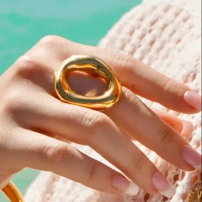 Bague ovale surdimensionnée en acier inoxydable 316L pour femmes