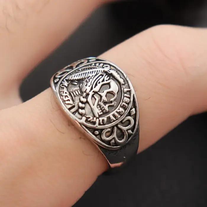 Bague Punk tête de crâne amérindien pour hommes, ouverture réglable, rétro, tendance créative, Hip H