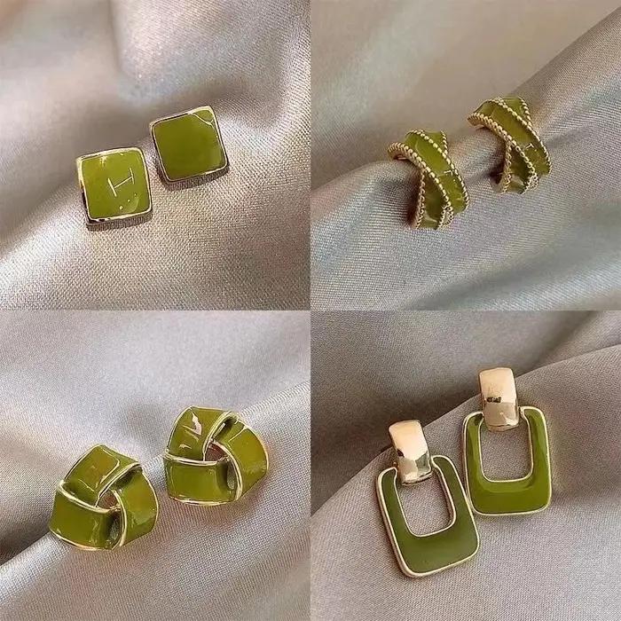 Boucles d'Oreilles Géométriques Vertes pour Femmes