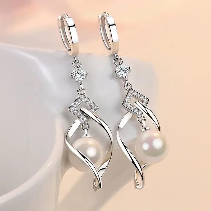 ALIZERO 925 en argent Sterling AAA Zircon boucles d'oreilles en perles naturelles pour les femmes mode magnifique bijoux de fête de fiançailles de mariage