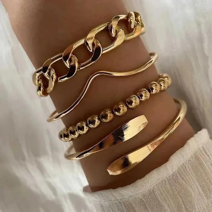 5 pièces/ensemble breloque résine perlée mode Bracelet ensemble pour femmes pièce ronde élastique pe