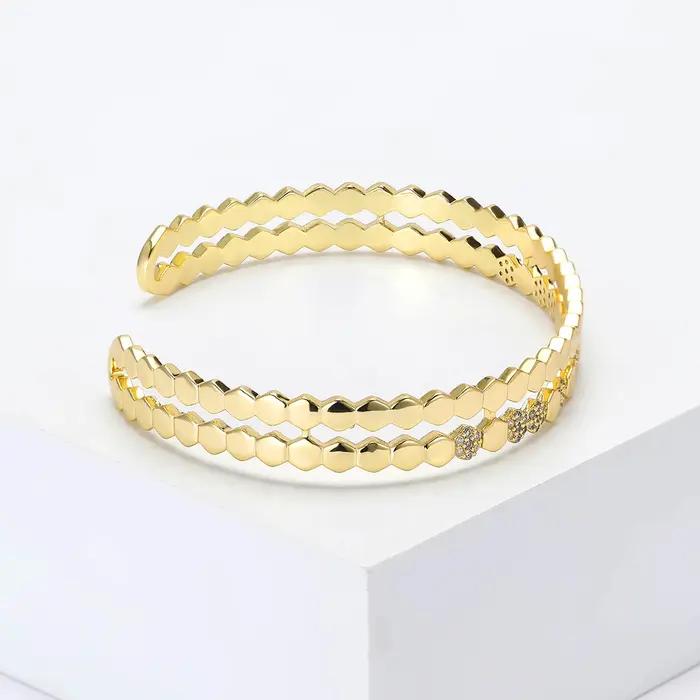 Bracelet ouvert en cuivre et zircone de luxe pour femmes unisexe mode décontractée accessoires de fête pour soirées et mariages