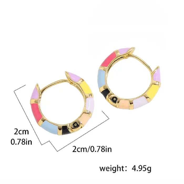 Mini boucles d'oreilles créoles cercle rond arc-en-ciel en émail mignon pour femmes, cerceaux Huggie