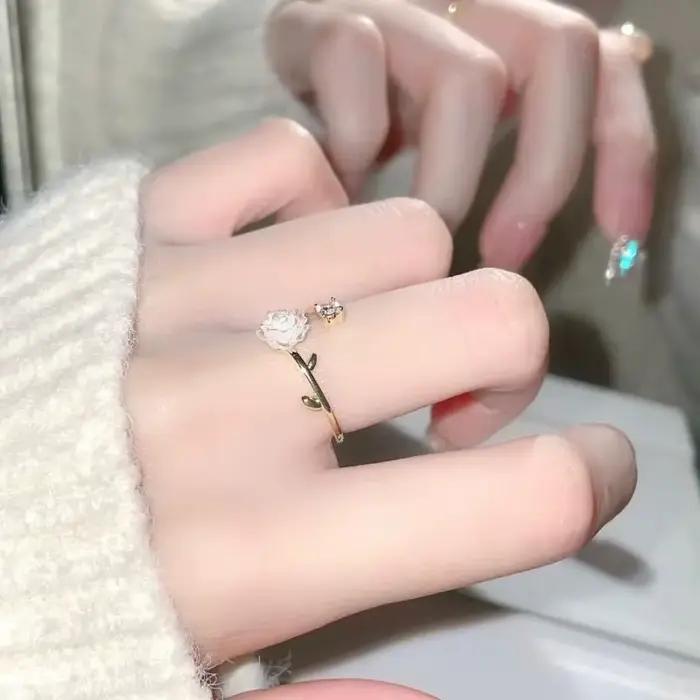 Bagues d'ouverture de fleur de Zircon de luxe pour femmes