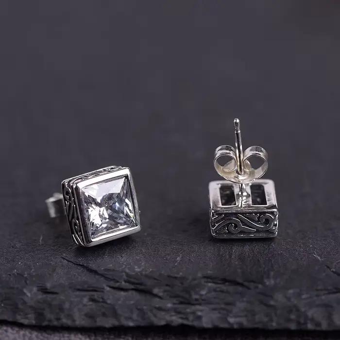 Boucles d'oreilles en argent regardé S925 pour femmes, bijoux en argent thaïlandais, artisanat vintage, agate noire, carré simple, Zunderes