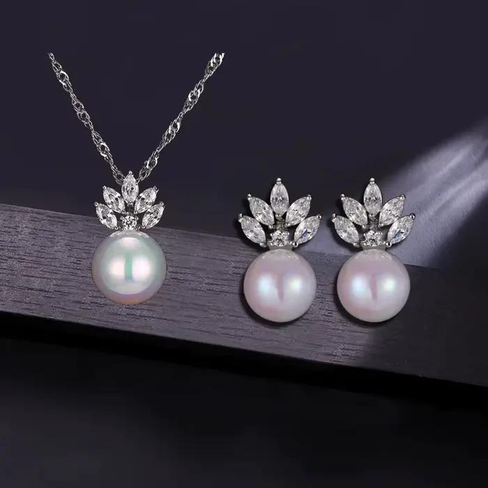 SUGO classique mode flocon de neige Zircon avec perle boucles d'oreilles colliers ensembles de bijou
