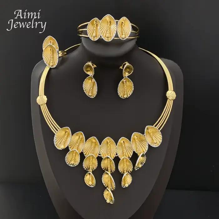 Ensemble de bijoux élégant bohème pour femme, plaqué or 18 carats, collier, boucles d'oreilles, brac